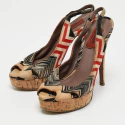 Missoni Multicolor Knit Fabric Platform  Slingback Sandals Size 36