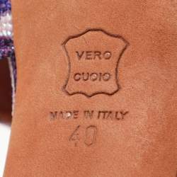 Missoni Grey/Purple Knit Fabric and Leather T-Strap Platform Sandals Size 40