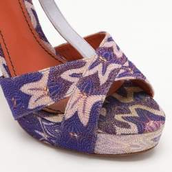 Missoni Grey/Purple Knit Fabric and Leather T-Strap Platform Sandals Size 40