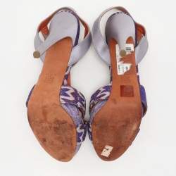 Missoni Grey/Purple Knit Fabric and Leather T-Strap Platform Sandals Size 40