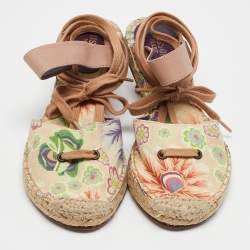 Pre Owned Missoni Multicolor Canvas and Leather Espadrille Ankle Strap Sandals Size 37