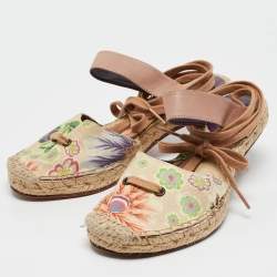 Pre Owned Missoni Multicolor Canvas and Leather Espadrille Ankle Strap Sandals Size 37