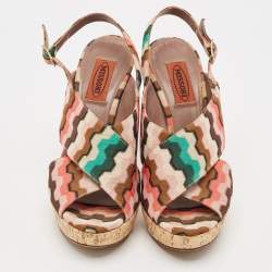 Pre Owned Missoni Multicolor Fabric Peep Toe Slingback Sandals Size 37