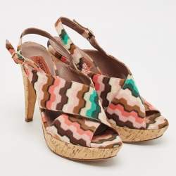 Pre Owned Missoni Multicolor Fabric Peep Toe Slingback Sandals Size 37