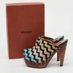 Missoni Multicolor Knit Fabric Platform Clogs Size 39