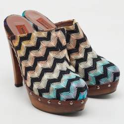 Missoni Multicolor Knit Fabric Platform Clogs Size 39
