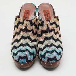Missoni Multicolor Knit Fabric Platform Clogs Size 39