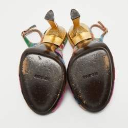 Pre Owned Missoni Multicolor Velvet Peep Toe Slingback Sandals Size 39.5