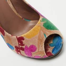 Pre Owned Missoni Multicolor Velvet Peep Toe Slingback Sandals Size 39.5