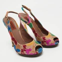 Pre Owned Missoni Multicolor Velvet Peep Toe Slingback Sandals Size 39.5