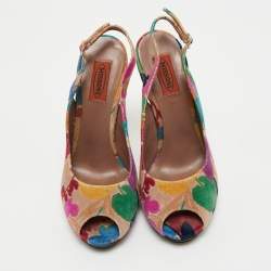 Pre Owned Missoni Multicolor Velvet Peep Toe Slingback Sandals Size 39.5