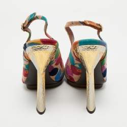 Pre Owned Missoni Multicolor Velvet Peep Toe Slingback Sandals Size 39.5
