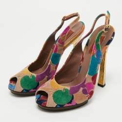Pre Owned Missoni Multicolor Velvet Peep Toe Slingback Sandals Size 39.5