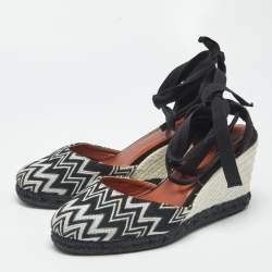 Pre Owned Missoni x Castaner Black/White Knit Fabric Carina Espadrille Sandals Size 41