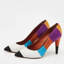 Pre Owned Missoni Multicolor Leather and Suede Colorblock Pointed Toe Pumps Size 39