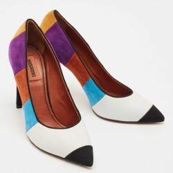 Pre Owned Missoni Multicolor Leather and Suede Colorblock Pointed Toe Pumps Size 39
