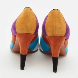 Pre Owned Missoni Multicolor Leather and Suede Colorblock Pointed Toe Pumps Size 39