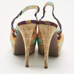 Pre Owned Missoni Multicolor Knit Fabric Platform Peep Toe Slingback Sandals Size 39
