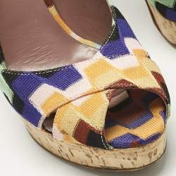 Pre Owned Missoni Multicolor Knit Fabric Platform Peep Toe Slingback Sandals Size 39