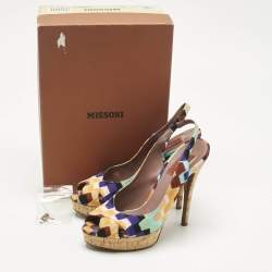 Pre Owned Missoni Multicolor Knit Fabric Platform Peep Toe Slingback Sandals Size 39