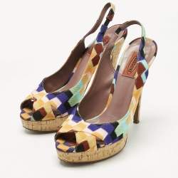 Pre Owned Missoni Multicolor Knit Fabric Platform Peep Toe Slingback Sandals Size 39