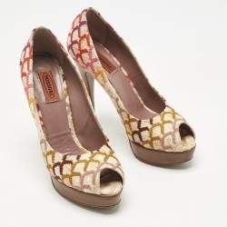 Pre Owned Missoni Multicolor Knit Fabric Platform Peep Toe Pumps Size 39