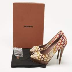 Pre Owned Missoni Multicolor Knit Fabric Platform Peep Toe Pumps Size 39