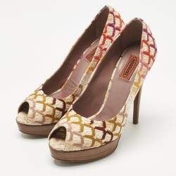 Pre Owned Missoni Multicolor Knit Fabric Platform Peep Toe Pumps Size 39