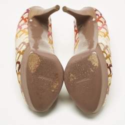 Pre Owned Missoni Multicolor Knit Fabric Platform Peep Toe Pumps Size 39