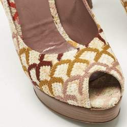 Pre Owned Missoni Multicolor Knit Fabric Platform Peep Toe Pumps Size 39