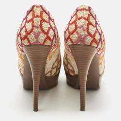 Pre Owned Missoni Multicolor Knit Fabric Platform Peep Toe Pumps Size 39