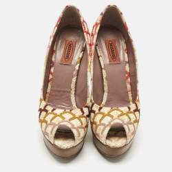 Pre Owned Missoni Multicolor Knit Fabric Platform Peep Toe Pumps Size 39