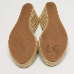 مملوكة مسبقًا صندل ميزوني قماش كتان متنوع الألوان بلف حول الكاحل نعل مرتفع مقاس 38