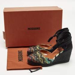 Pre Owned صندل ميزوني رباط الكاحل إسبادريل بألوان متعددة قماش منصة مقاس 37