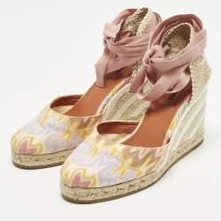 Pre Owned صندل ميزوني قماش متعدد الألوان إسفين رباط الكاحل إسبادريل مقاس 36