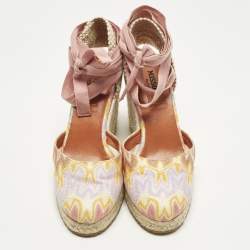 Pre Owned صندل ميزوني قماش متعدد الألوان إسفين رباط الكاحل إسبادريل مقاس 36