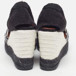 Pre Owned Missoni Size 40 Black/White Fabric Wedge Ankle Wrap Espadrille Sandals