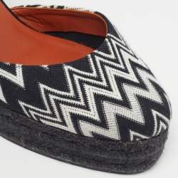 Pre Owned Missoni Size 40 Black/White Fabric Wedge Ankle Wrap Espadrille Sandals