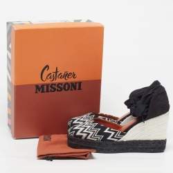 Pre Owned Missoni Size 40 Black/White Fabric Wedge Ankle Wrap Espadrille Sandals