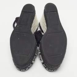 Pre Owned Missoni Size 40 Black/White Fabric Wedge Ankle Wrap Espadrille Sandals