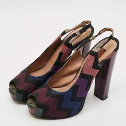 Pre Owned Missoni Size 39 Multicolor Knit Fabric Slingback Sandals