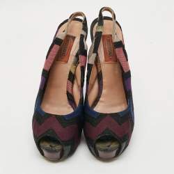 Pre Owned Missoni Size 39 Multicolor Knit Fabric Slingback Sandals