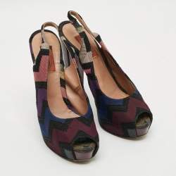 Pre Owned Missoni Size 39 Multicolor Knit Fabric Slingback Sandals