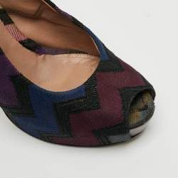 Pre Owned Missoni Size 39 Multicolor Knit Fabric Slingback Sandals