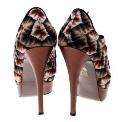 Pre Owned Missoni Multicolor Patterned Knit and Metallic Leather Platform Lace Up Ankle Booties Size 37.5