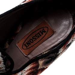 Pre Owned Missoni Multicolor Patterned Knit and Metallic Leather Platform Lace Up Ankle Booties Size 37.5