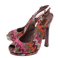 Pre Owned Missoni Multicolor Patterend Fabric Peep Toe Slingback Sandals Size 38