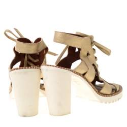 Pre Owned Missoni Metallic Gold Suede Cut Out  Lace Up Sandals Size 39