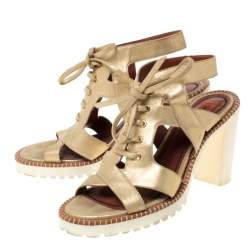 Pre Owned Missoni Metallic Gold Suede Cut Out  Lace Up Sandals Size 39