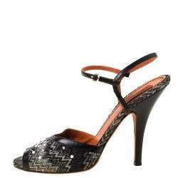 Missoni Black Embellished Patterned Knit Ankle Strap Sandals Size 40